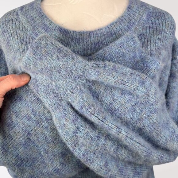Time & Tru Metallic Knit Sweater Puff Sleeve Blue Size Large - Picture 7 of 8